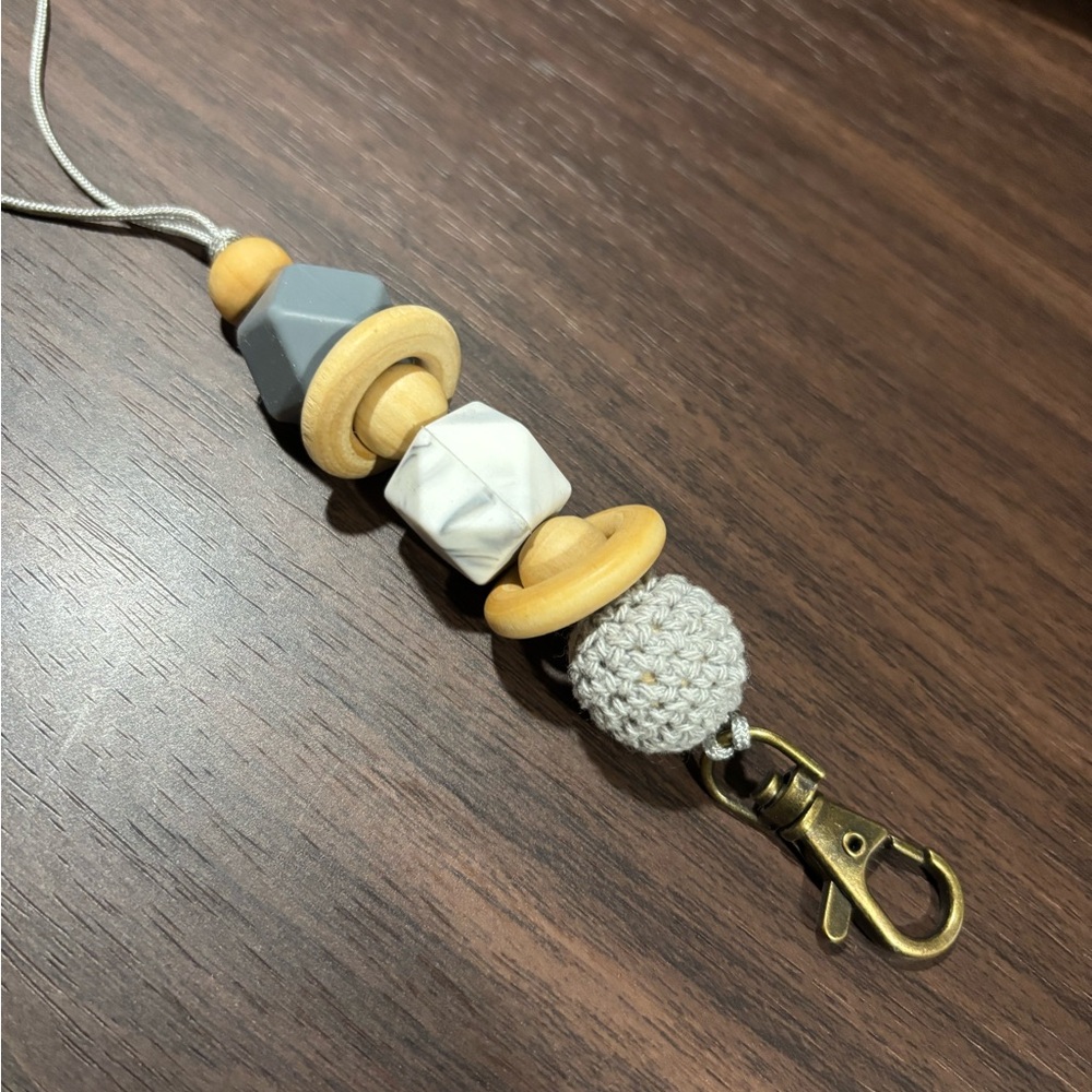 Lanyard Gray and White Beaded Jewelry Accessory
